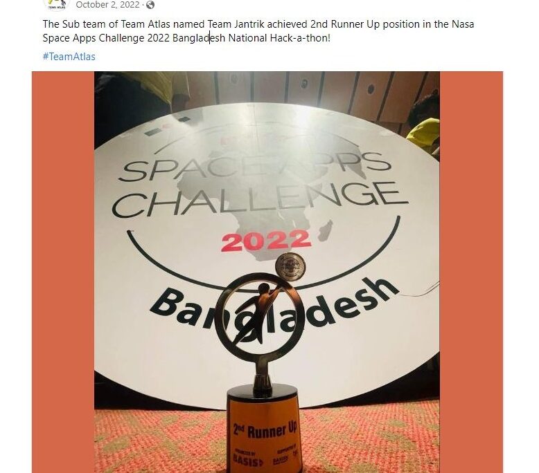 12. Awarded 2nd runners up: NASA Space App Challenge